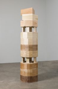 Column, Hardwoods Produced in the Eastern United States in 1899, Odd Progression, oak, poplar, maple, cottonwood, basswood, red gum, ash, birch, hickory, walnut, plywood, silicone, h: 96 in, d: 24 in, 2016